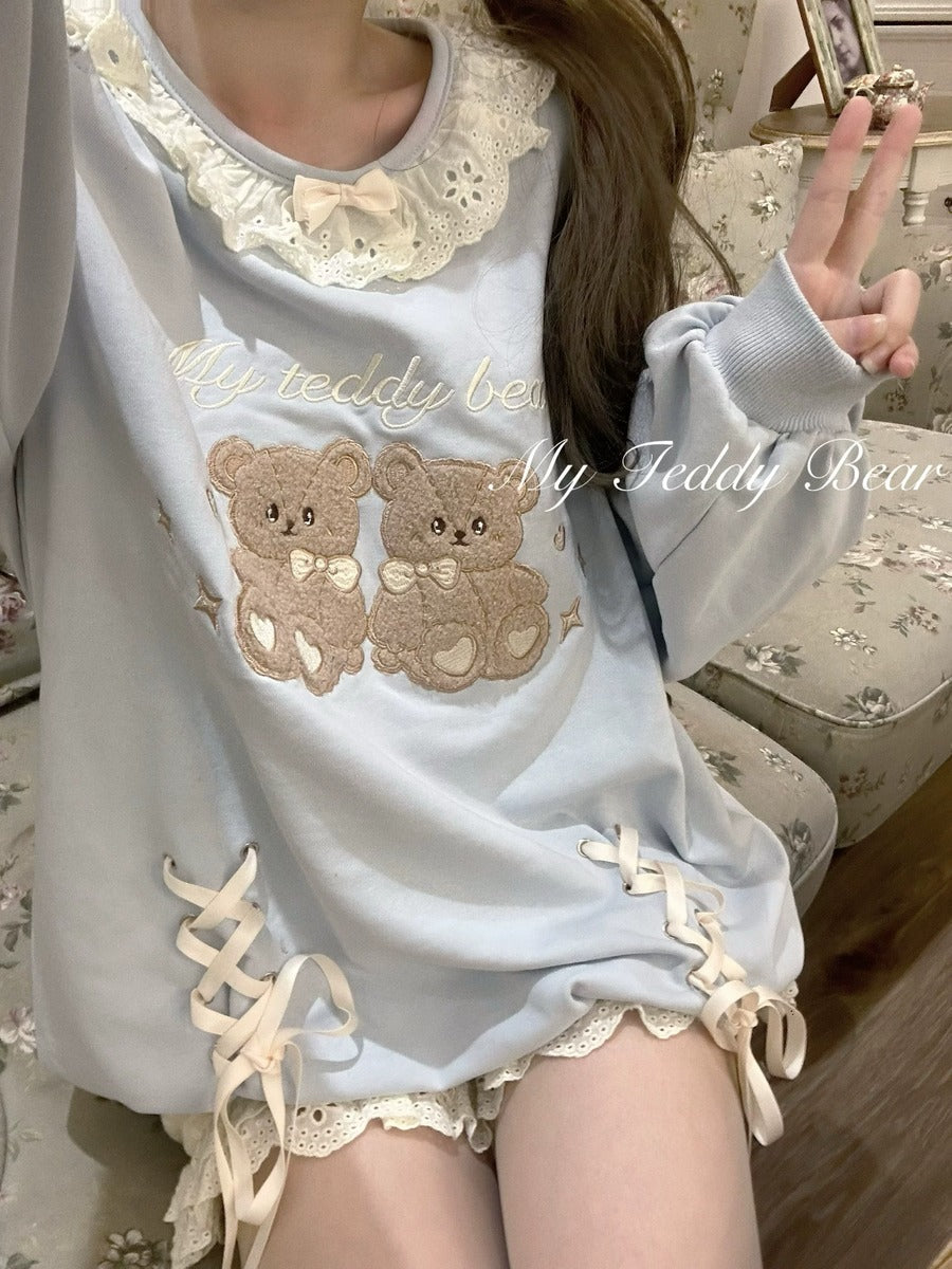 EGL Coquette Bow Ribbon Teddy Bear Gemini Rabbit Pink Yellow Black Sweatshirt