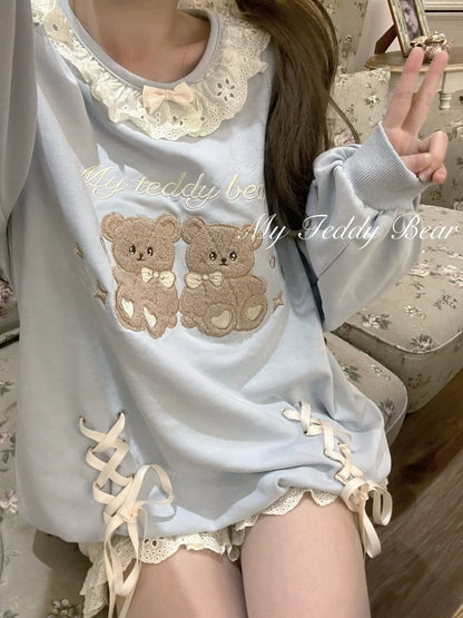 EGL Coquette Bow Ribbon Teddy Bear Gemini Rabbit Pink Yellow Black Sweatshirt