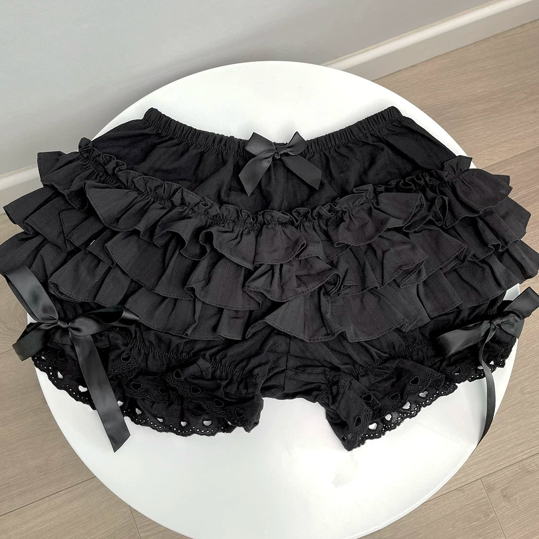 Lolita Lace Ruffled Black White Bloomers Shorts