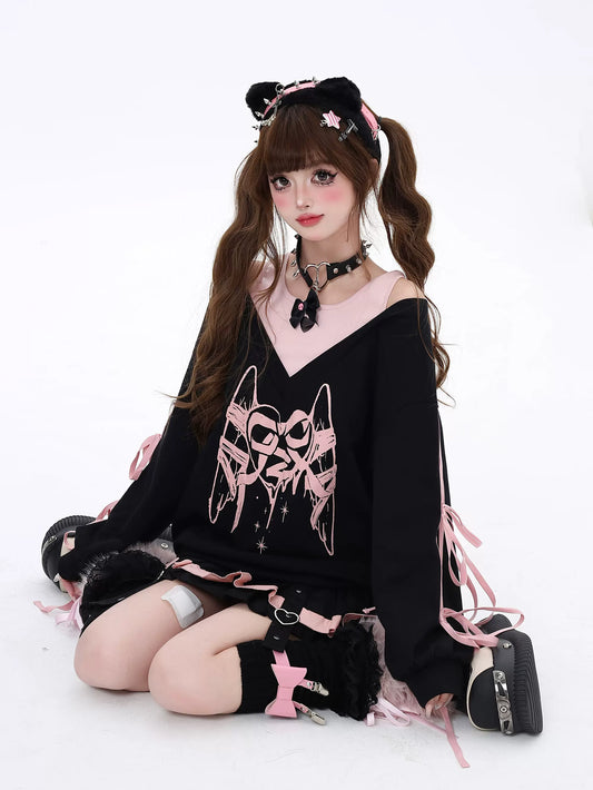 Crazy Girl Fallen Angel Heartbreak Pink Black Purple Sweater Top - Sugarplum Store