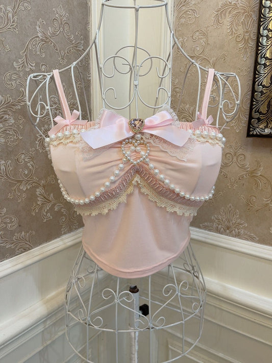 Sweetheart Princess Pearl Chain Pink Camisole Top
