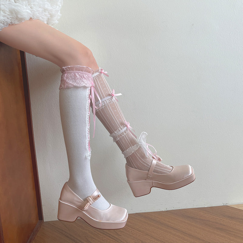 Noble Festival Pink Black Blue Red Lace Socks & Bear Garter - Sugarplum Store