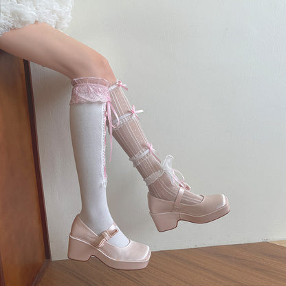 Noble Festival Pink Black Blue Red Lace Socks & Bear Garter - Sugarplum Store