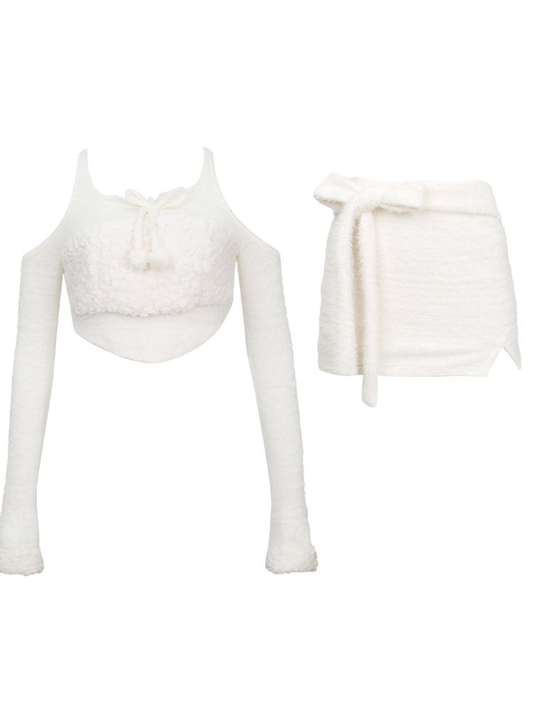 Serendipity Autumn White Polar Bear Plush Sweater Top & Mini Skirt & H ...