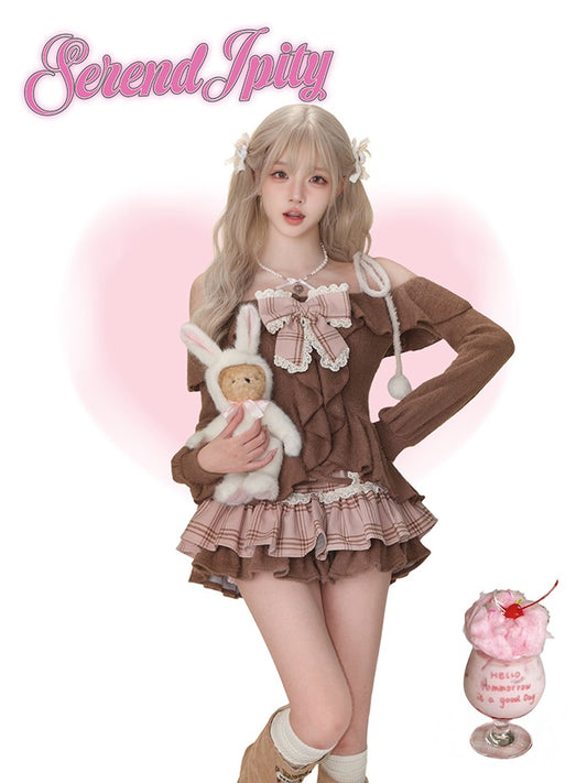 Serendipity Caramel Cocoa Brown Top & Pink Skirt Two Piece Set - Sugarplum Store