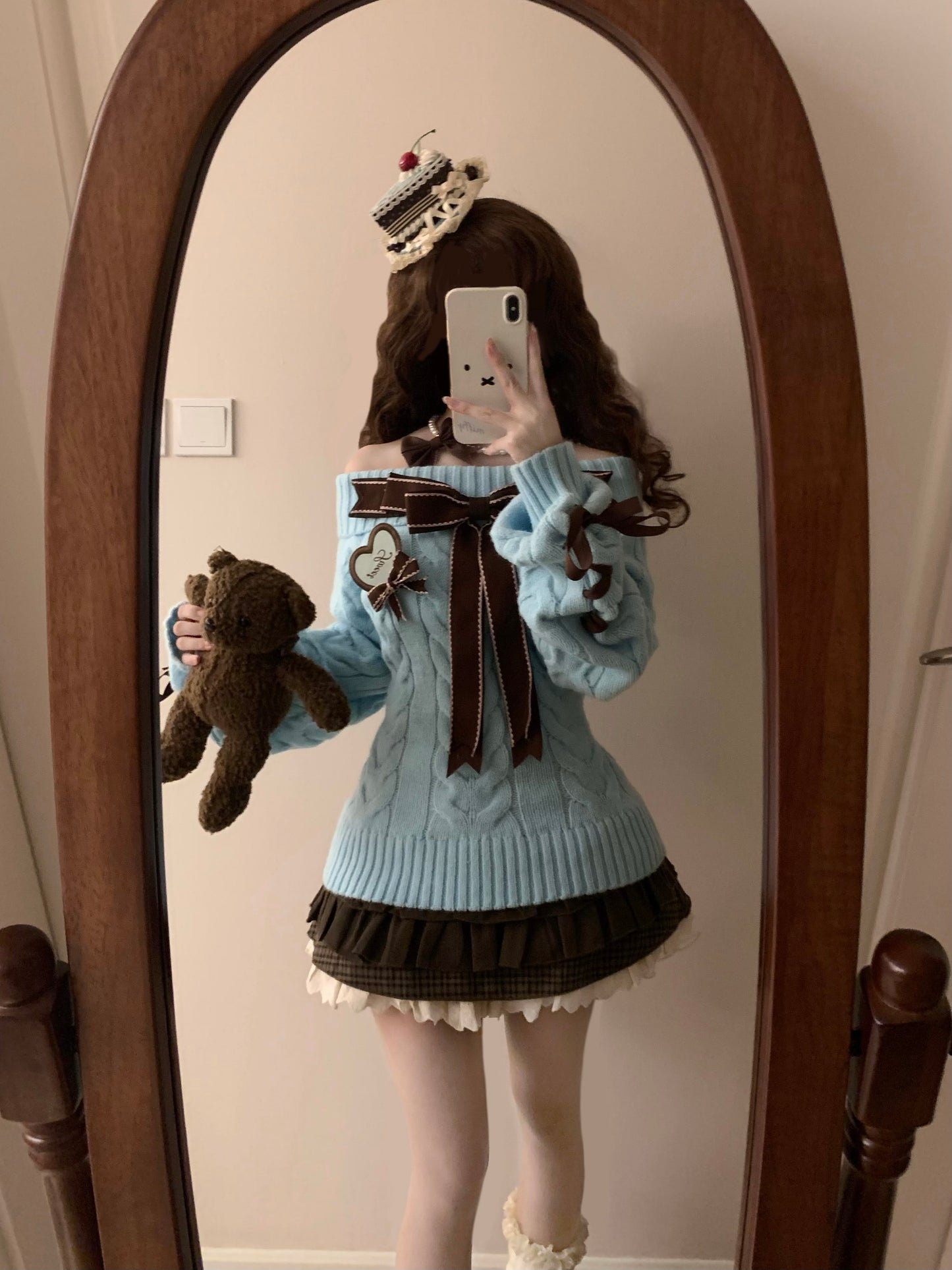 Sweet Dream Mint Green Sweater Top & Brown Skirt Two Piece Set - Sugarplum Store