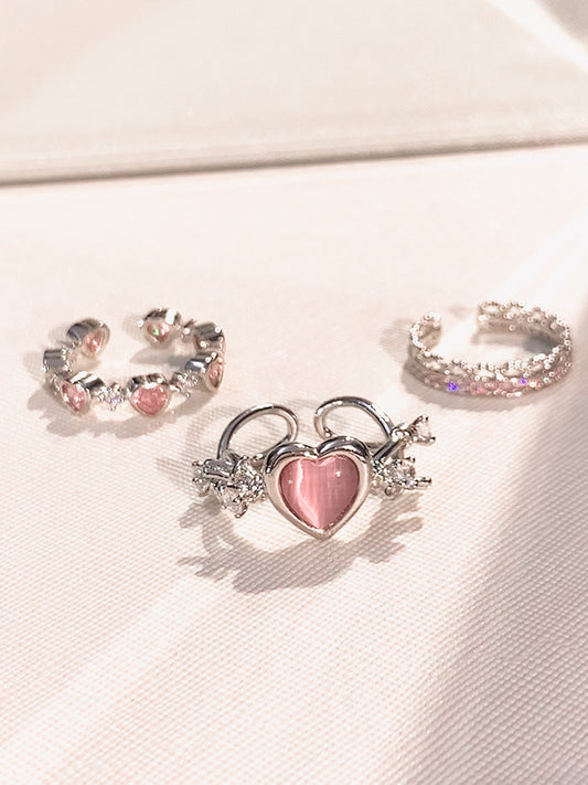 Luxury Princess Pink Silver Diamond Love Thorn Ring