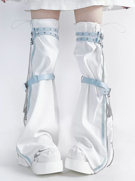 Pocket Cat Star Chain Black White Blue Leg Warmers - Sugarplum Store