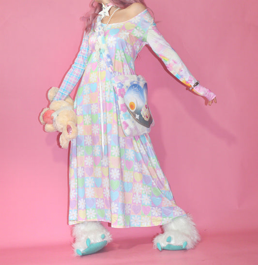 Heart Flower Rainbow Colorful Checkerboard Retro Spring Dress - Sugarplum Store