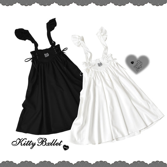 Kitten Bullet Electronic Cat Black White Long Suspender Skirt - Sugarplum Store