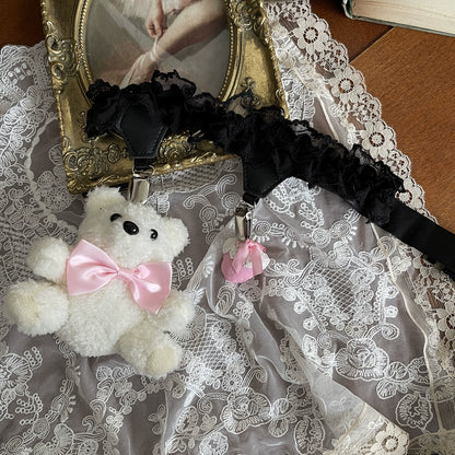 Noble Festival Pink Black Blue Red Lace Socks & Bear Garter - Sugarplum Store