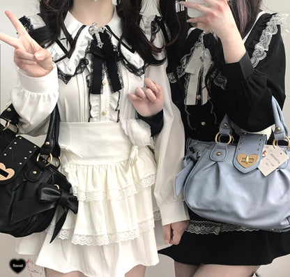 Kitten Bullet Jirai Kei Praying Girl Lace Doll Collar Black White Blue Pink Shirt Blouse