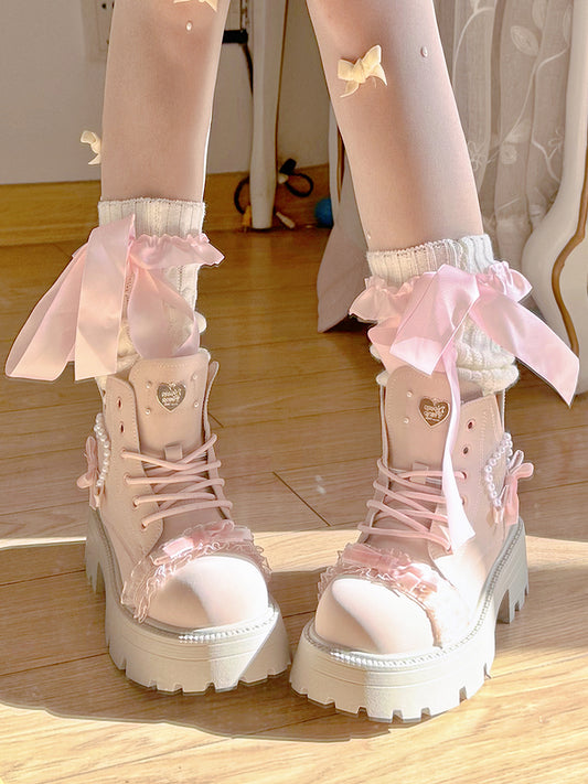 Pinky Sweet Knight Bow Pearl Light Pink Winter Snow Boots Shoes - Sugarplum Store