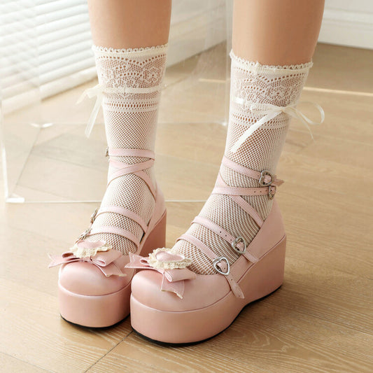 Elegant Princess Black & Pink Satin Round Toe High Heels Shoes
