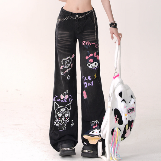 Young Eyes Purple Devil Black Blue Graphics Denim Jeans Pants - Sugarplum Store