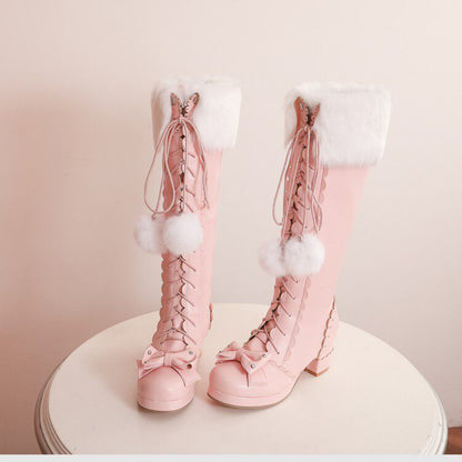 Princess Winter Velvet Fur High Long Boots