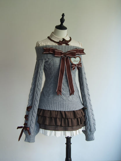 Sweet Dream Mint Green Sweater Top & Brown Skirt Two Piece Set