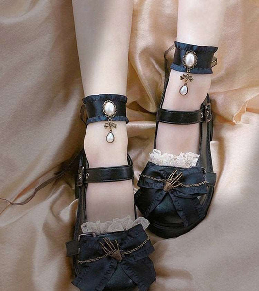 Black Dark Gothic Skeleton Hand Lolita Mary Jane Shoes