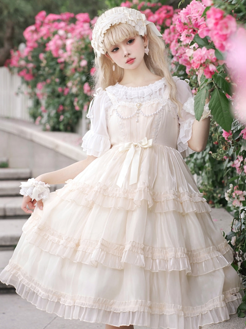 Love Song of the Star Lace Bow Ribbon Ruffled Layered Princess Dress Sugarplum Store Love Song of the Star Lace Bow Ribbon Ruffled Layered Princess Dress Sugarplum Store