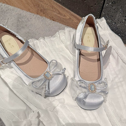 Pinky Coquette Princess Fairy Light Pink Bow Brooch Mary Jane Shoes - Sugarplum Store