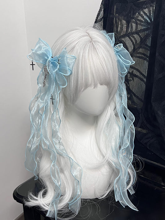 Idol Crystal Blue White Black Cross Lolita Ribbon Hair Clips Hair Accessories