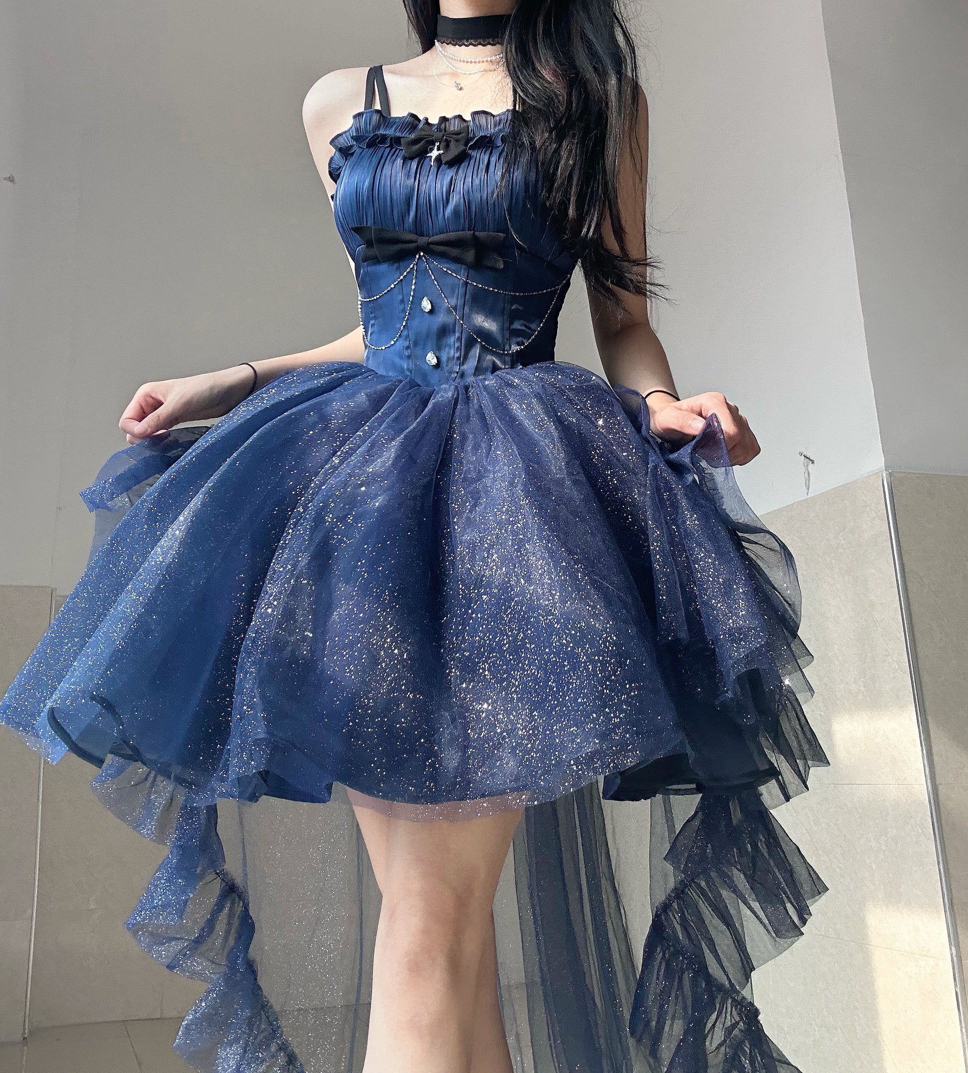 Platycodon Polaris Light Blue Red Purple Cream Strap Lolita Dress Dress + Train + Collar / Cream / L Platycodon Polaris Light Blue Red Purple Cream Strap Lolita Dress Dress + Train + Collar / Cream / L