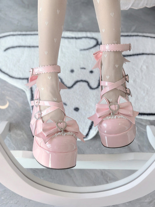 Love Song Cat Party Pastel White Pink Blue Black Lolita High Heels Shoes