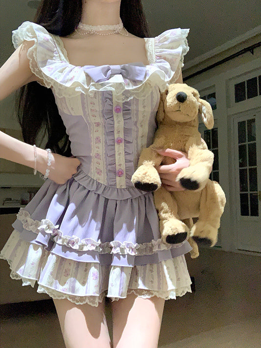 Creamy Cute Stella Rabbit Purple Top & Skirt Two Piece Set - Sugarplum Store