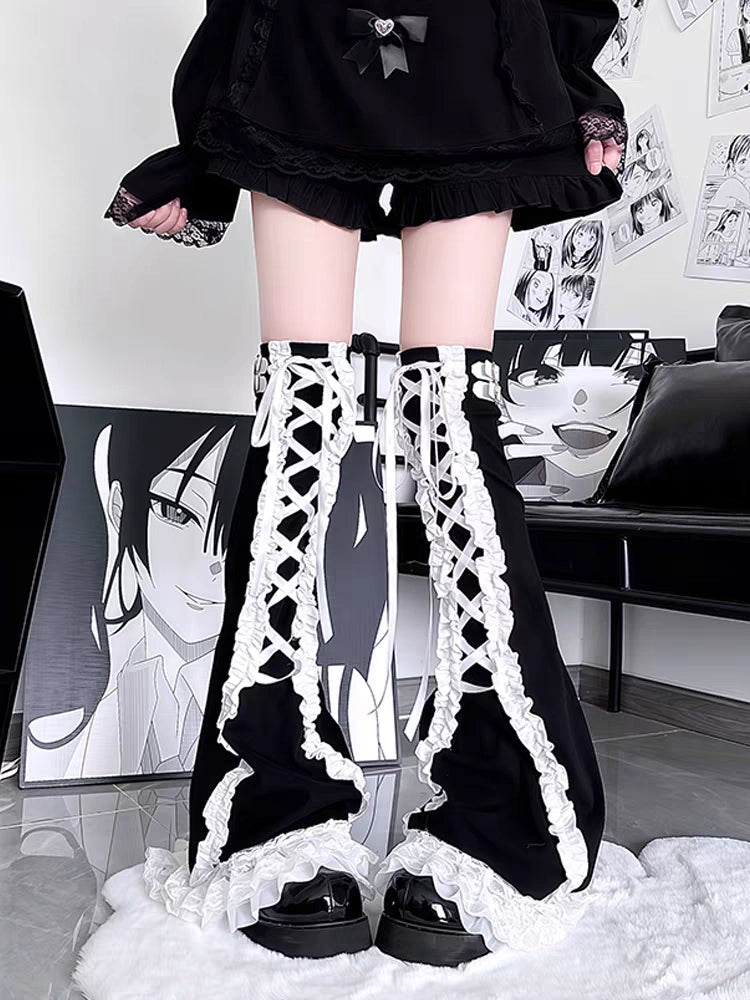 Thousand Layers Snow Top Jirai Kei Black & White Leg Warmers