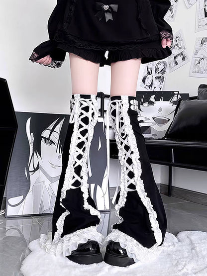 Thousand Layers Snow Top Jirai Kei Black & White Leg Warmers