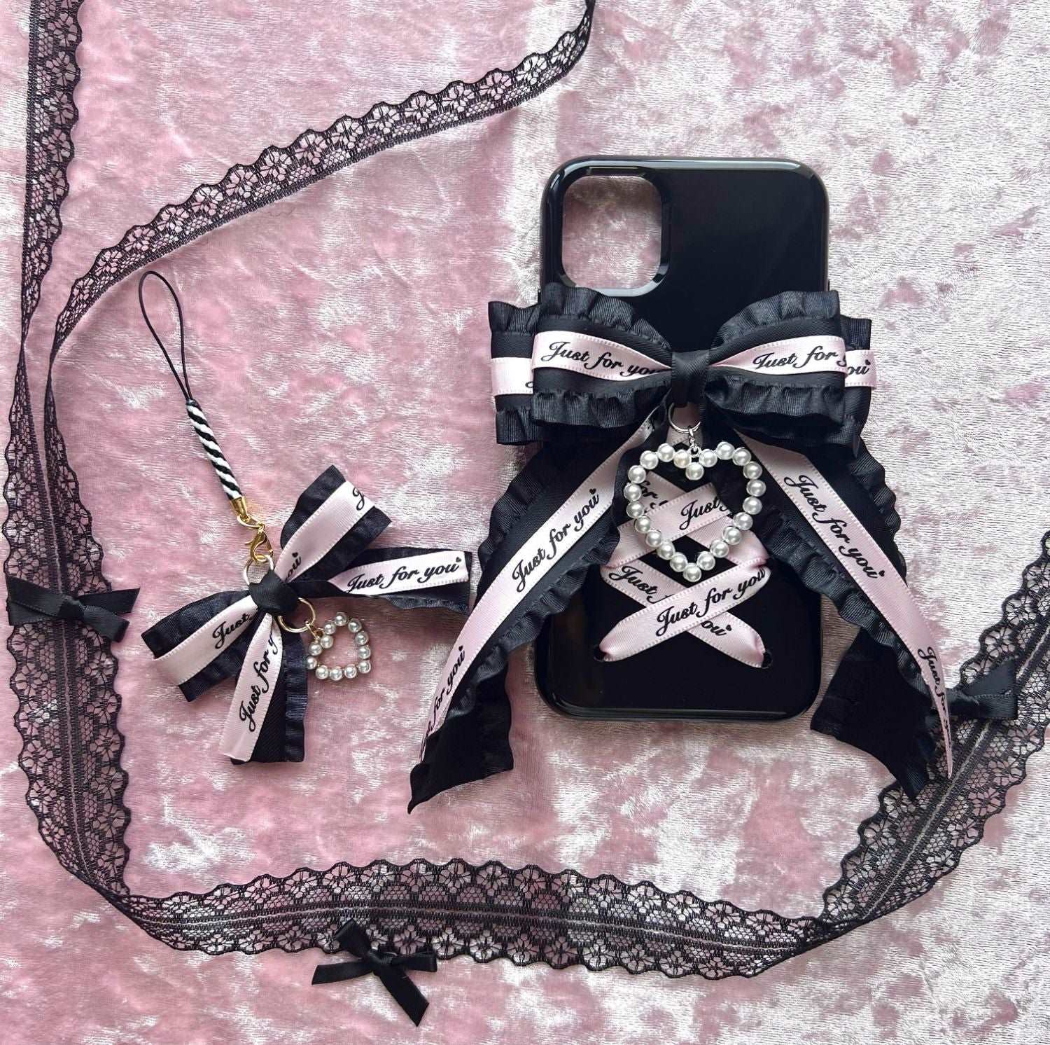 Candy Bunny Sweet Coquette Heart Bow Black Pink Phone Case Charm Strap – Sugarplum Store Candy Bunny Sweet Coquette Heart Bow Black Pink Phone Case Charm Strap – Sugarplum Store