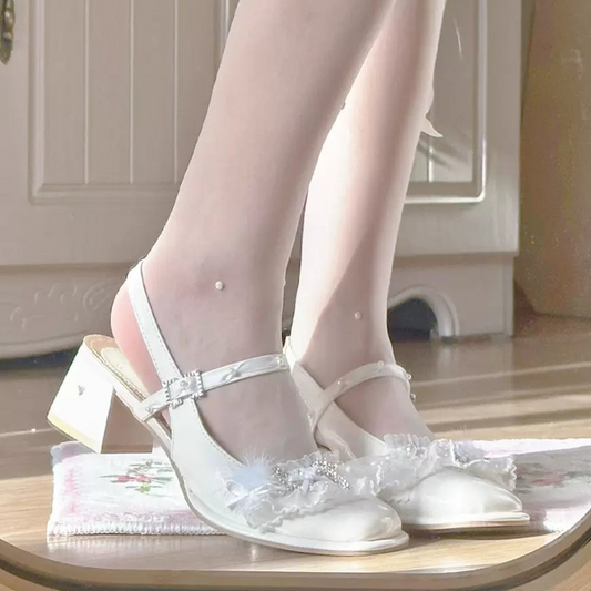 Pinky Elegant Lace Angel White Mary Jane High Heels Shoes - Sugarplum Store