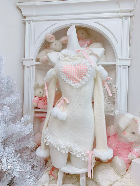 Candy Fairy Plaid Pink Heart Bodycon Fuzzy Dress - Sugarplum Store