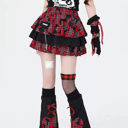 Crazy Girl Sister of Destruction Red Tartan Short Skirt - Sugarplum Store