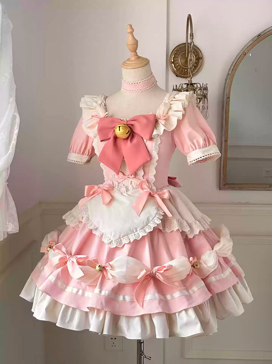 Flying Diary Cat Girl Pink & Blue Maid Lolita Dress - Sugarplum Store