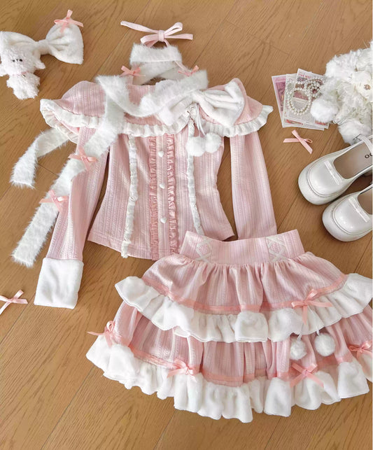 Platycodon Sweet and Delicate Pink Sweater & Skirt Two Piece Set - Sugarplum Store