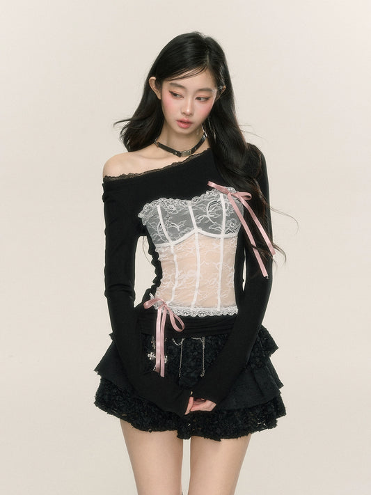 Young Eyes Critical Strike Bow Black Lace Top - Sugarplum Store