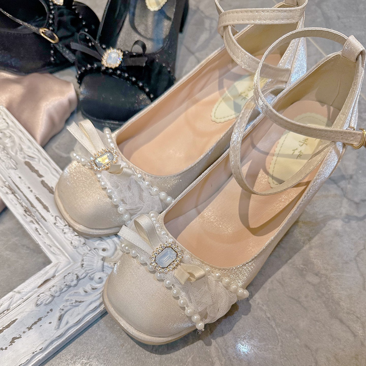 Pinky Coquette Princess Fairy Light Pink Bow Brooch Mary Jane Shoes - Sugarplum Store