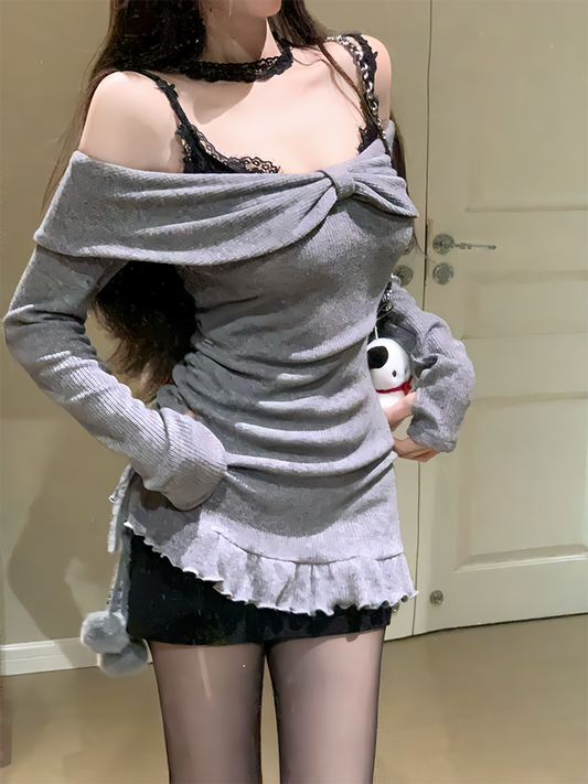 Creamy Cute Wild Cat Black Pink Sweater Top & Dress Two Piece Set - Sugarplum Store