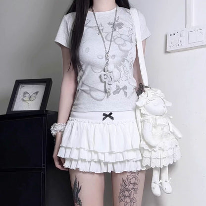 Mew Mianmian Matcha Green Navy Blue Puffy Mini Skirt