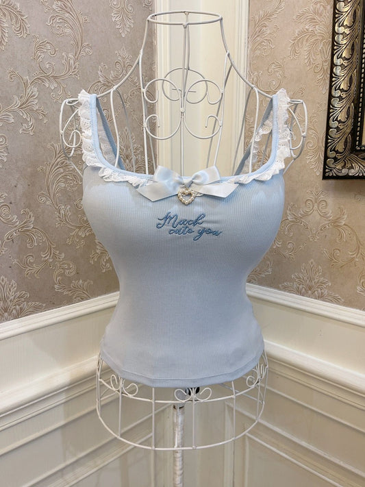 Sweetheart Princess Much Cute Black White Blue Camisole Top - Sugarplum Store