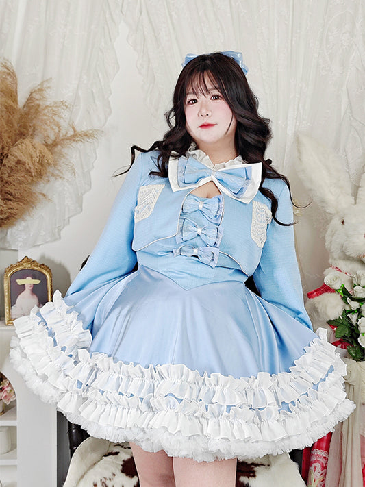 Plus Size Glacier Blue EGL Winter Ruffled Strap Dress & Tweed Jacket Two Piece Set - Sugarplum Store