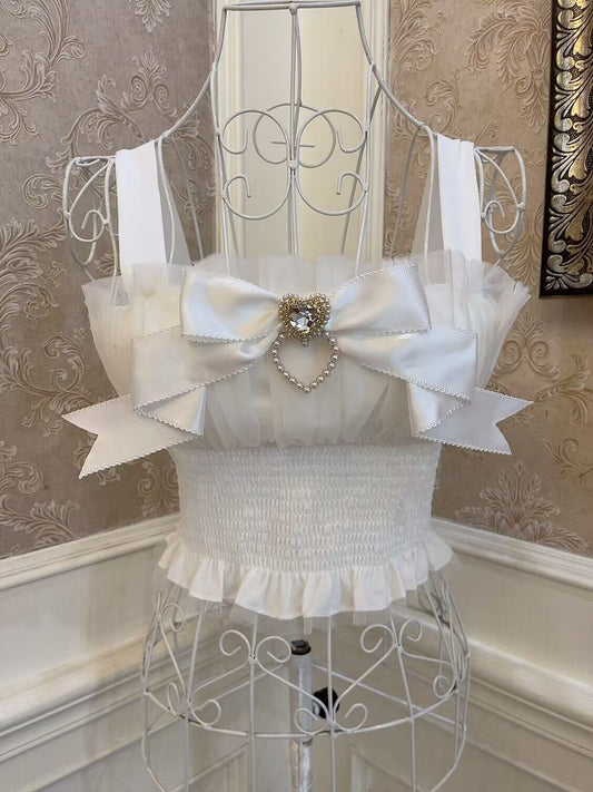 Sweetheart Princess Balletcore Organza Black White Camisole Top - Sugarplum Store