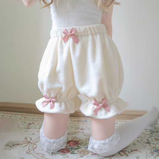 Plus Size Winter Cherry Rabbit Lolita Bow Velvet Plush White Bloomers Shorts