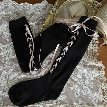 Noble Festival Pink Black Blue Red Lace Socks & Bear Garter