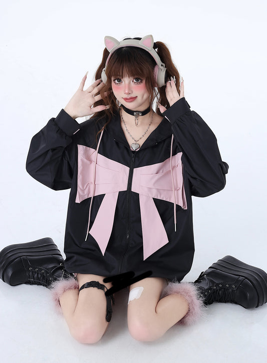 Crazy Girl Mist Bow Cool Black Pink & White Blue Thin Jacket