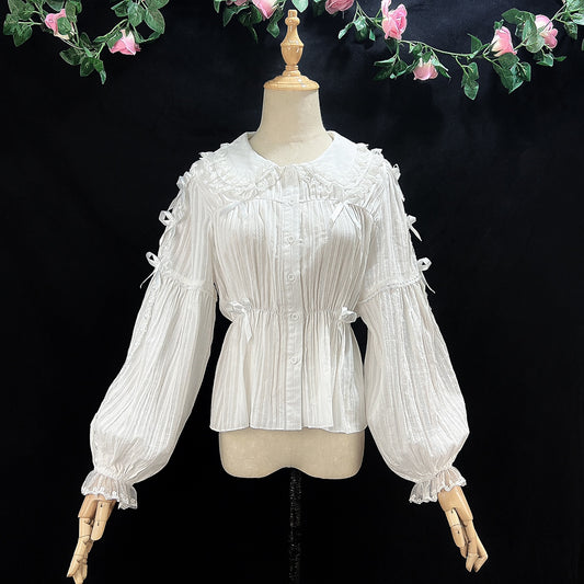 Hibscus Lolita EGL Inner Shirt Blouse Lace Doll Collar Long Sleeve White Black Beige Pink