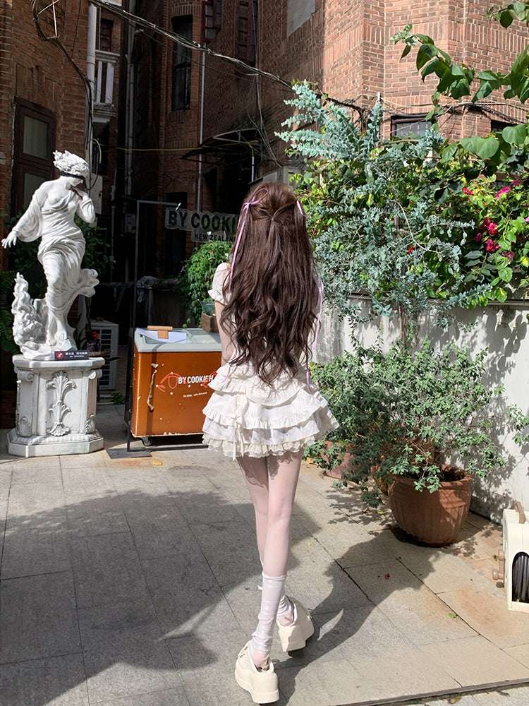 Creamy Cute Purple Puree Cream Top & Skirt Two Piece Set