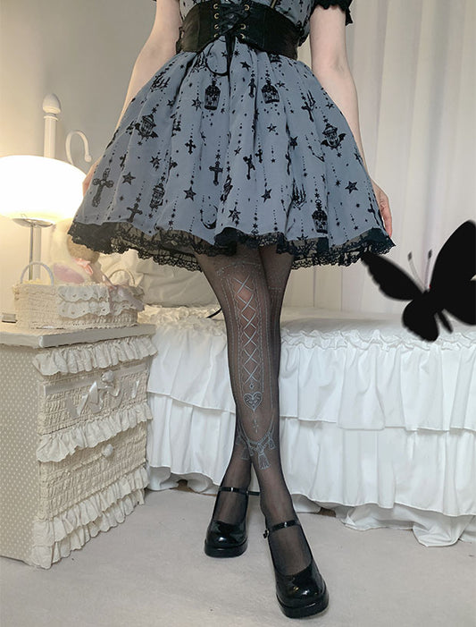 Lolita Staggered Curtain Black Stockings Pantyhose