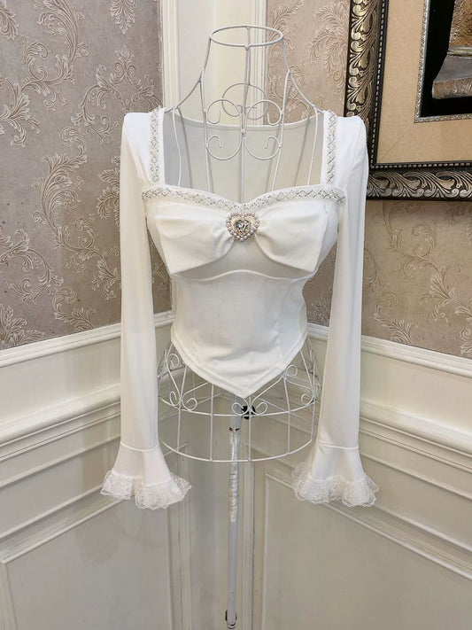 Sweetheart Princess Luxurious Beads White Black Blue Top - Sugarplum Store